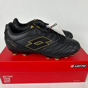 Lotto, Stadio 705 FG Soccer Cleats, NWT, Men 7. Women 8.5, Leather, Black, Gold
